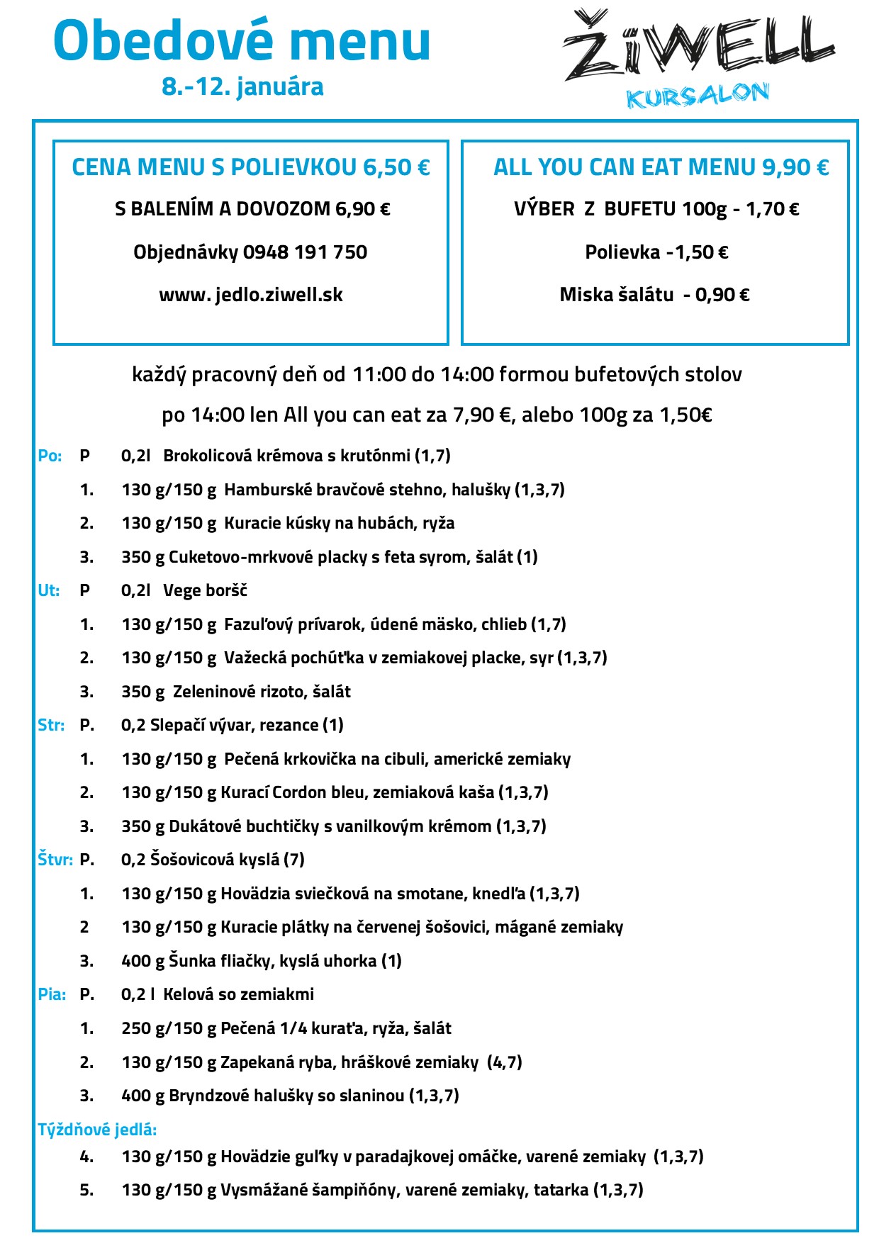 Obedové menu ŽiWell Kursalon 8.-12.1.2024