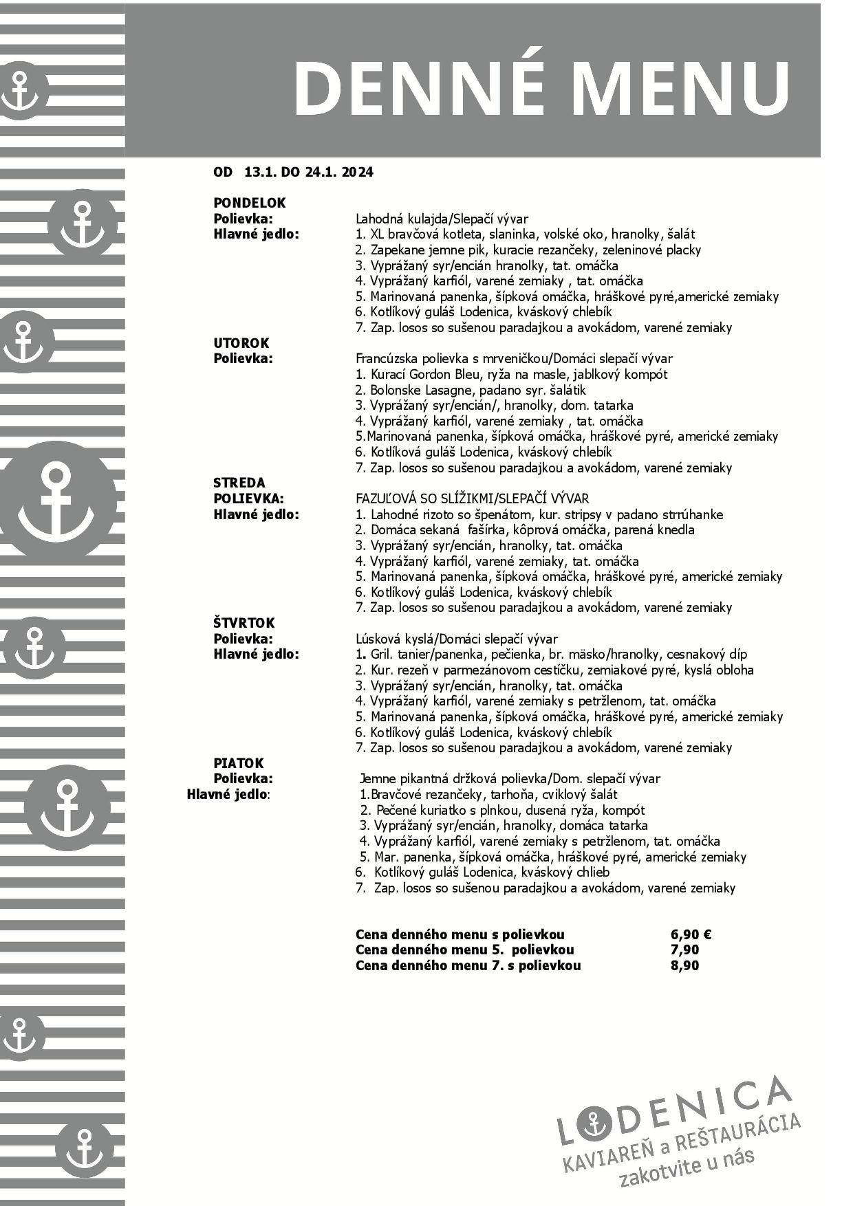 ponuka obedové menu Reštaurácia Lodenica