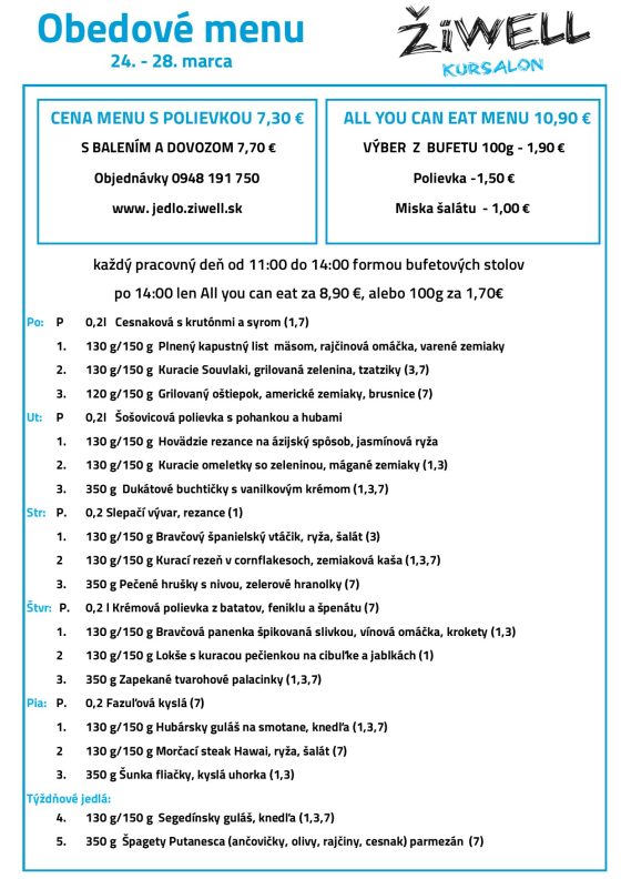 Obedové menu ŽiWell Kursalon