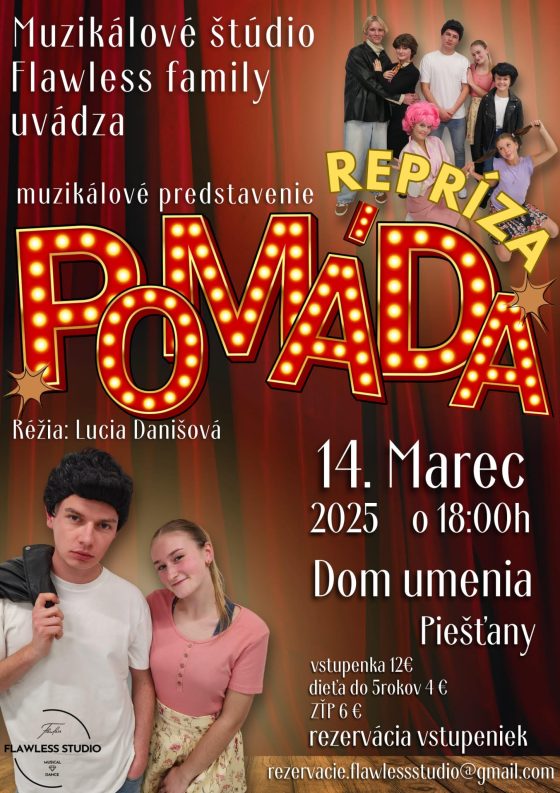 Plagát muzikál Pomáda Flawless Familly Studio