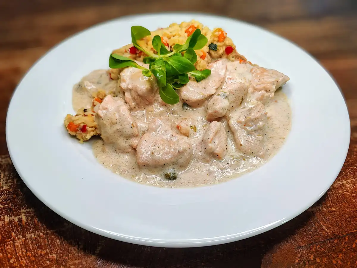 Morčacie frikasé zeleninový kuskus menu pivovar ŽiWell