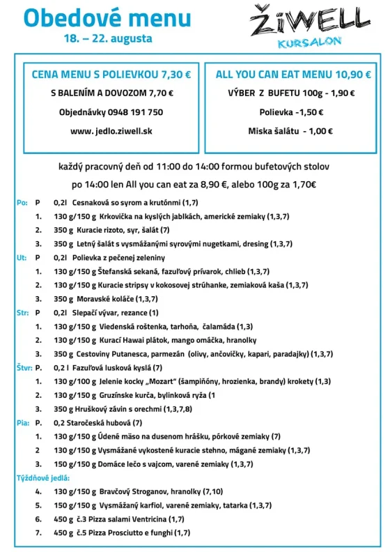 Obedove menu Ziwell Kursalon 18-22-8-25