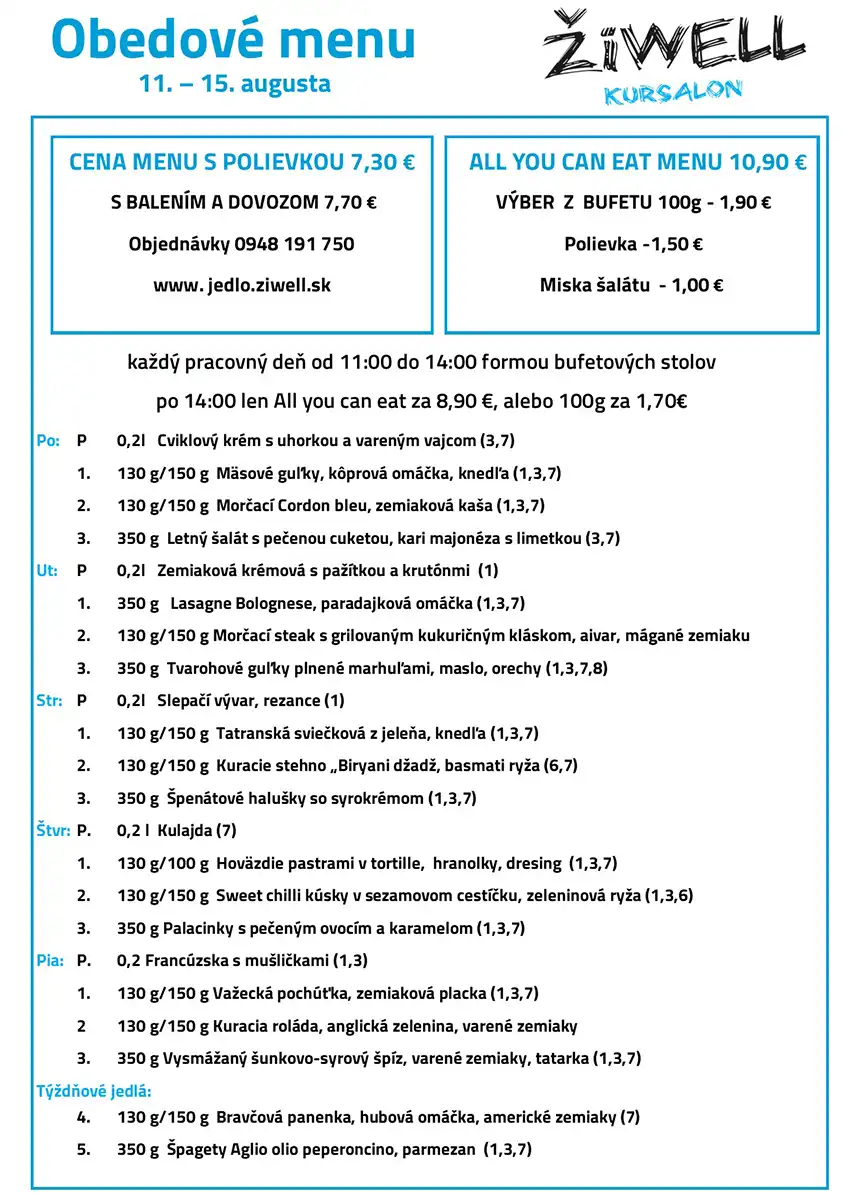 ZiWell Kursalon obed menu 11-15-8-25
