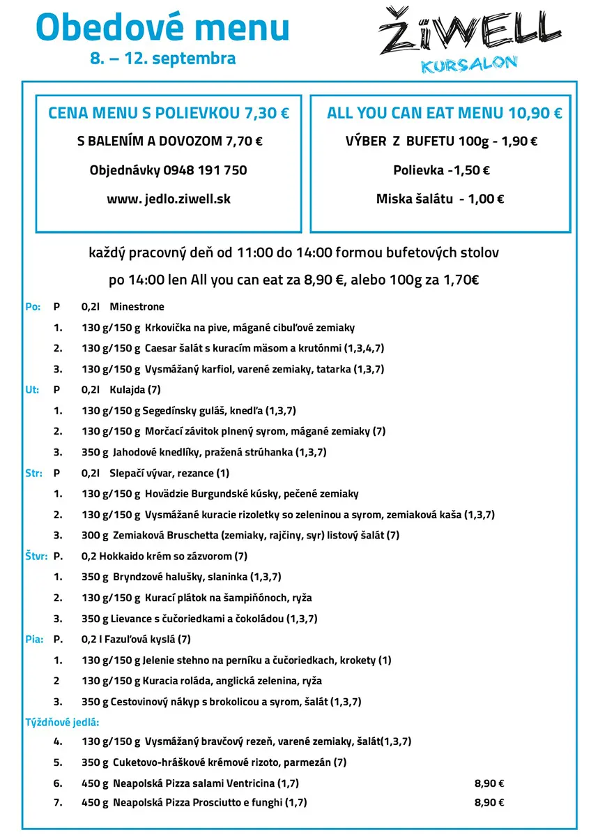 Obedove menu ZiWell Kursalon 8-12-9-25