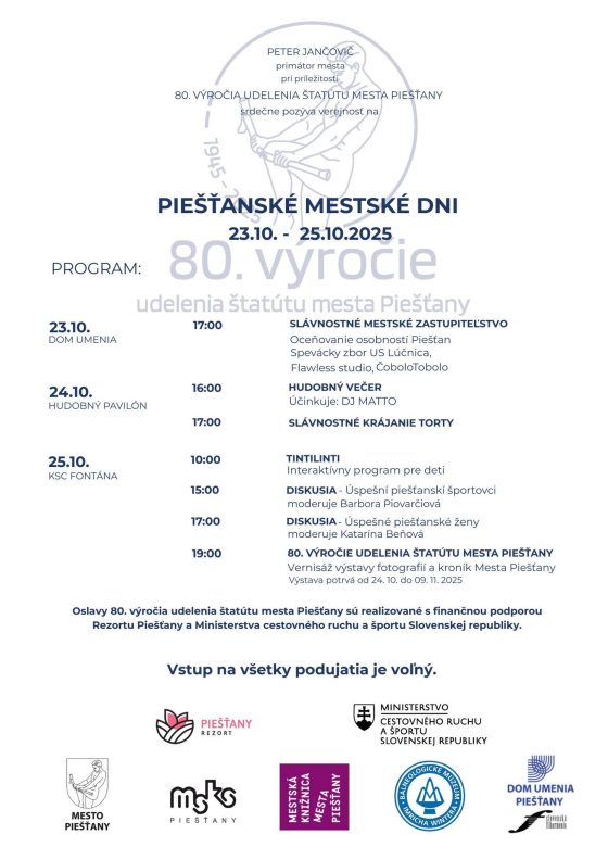 Plagát Piešťanské mestské dni 80. výročie