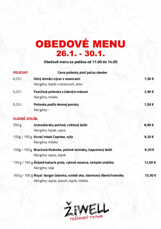 Obedove menu pivovar ziwell lodenica 26-30-1-26