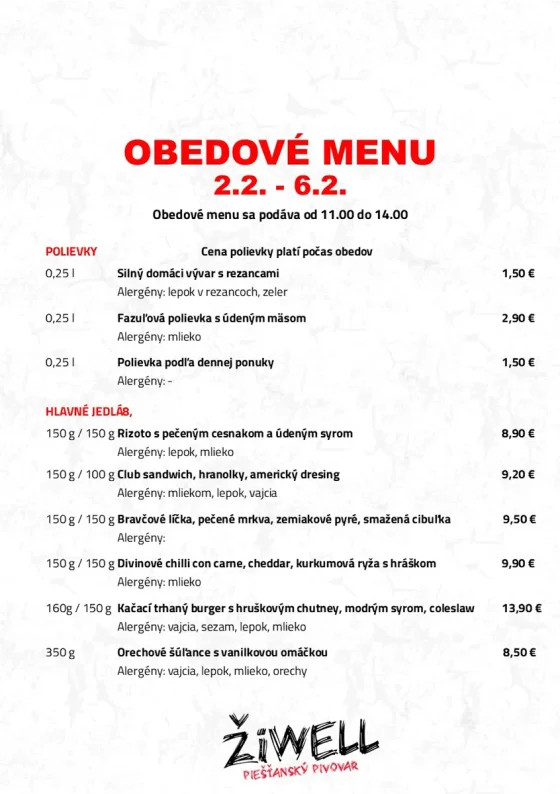 Obedove menu Pivovar ZiWell 0902 - 130226