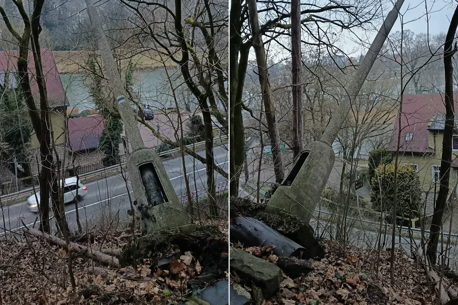 Padajúca lampa pri chodníku v lesoparku Červená veža